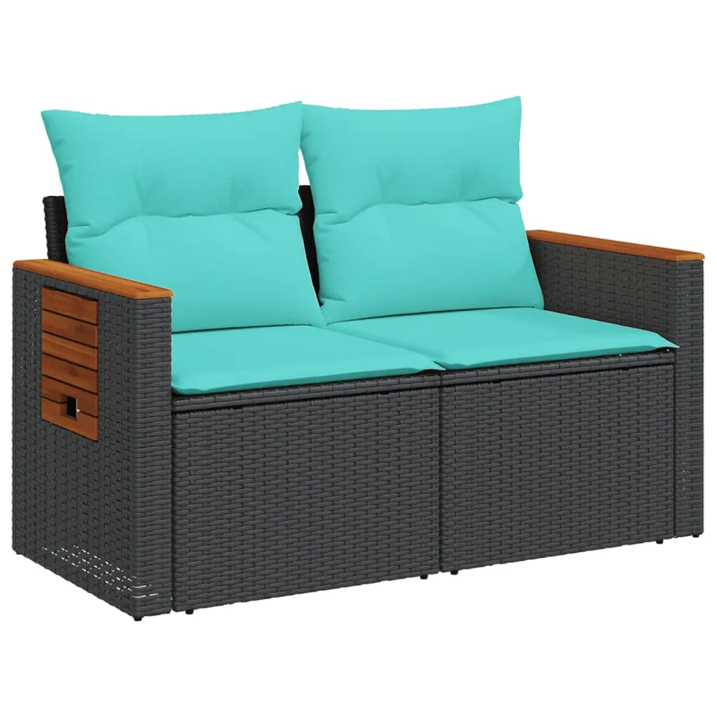 Patio Sofa with Cushions 2-Seater Black Poly Rattan