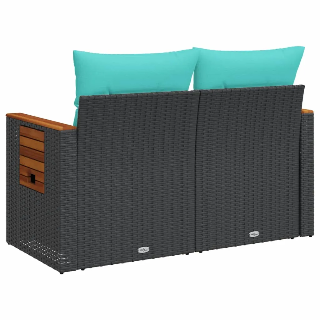 Patio Sofa with Cushions 2-Seater Black Poly Rattan