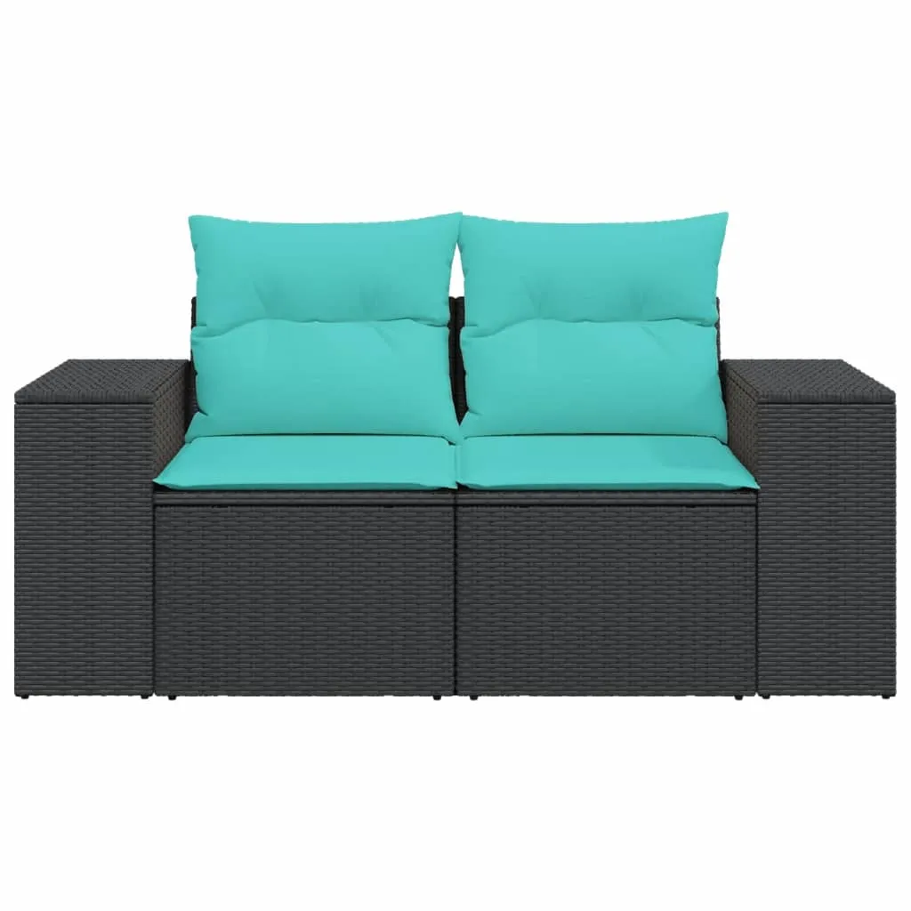 Patio Sofa with Cushions 2-Seater Black Poly Rattan