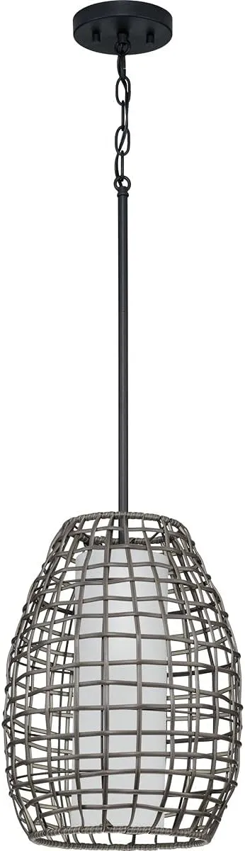 Pawley Collection 1-Light Dary Gray Rattan Coastal Outdoor Hanging Pendant Light