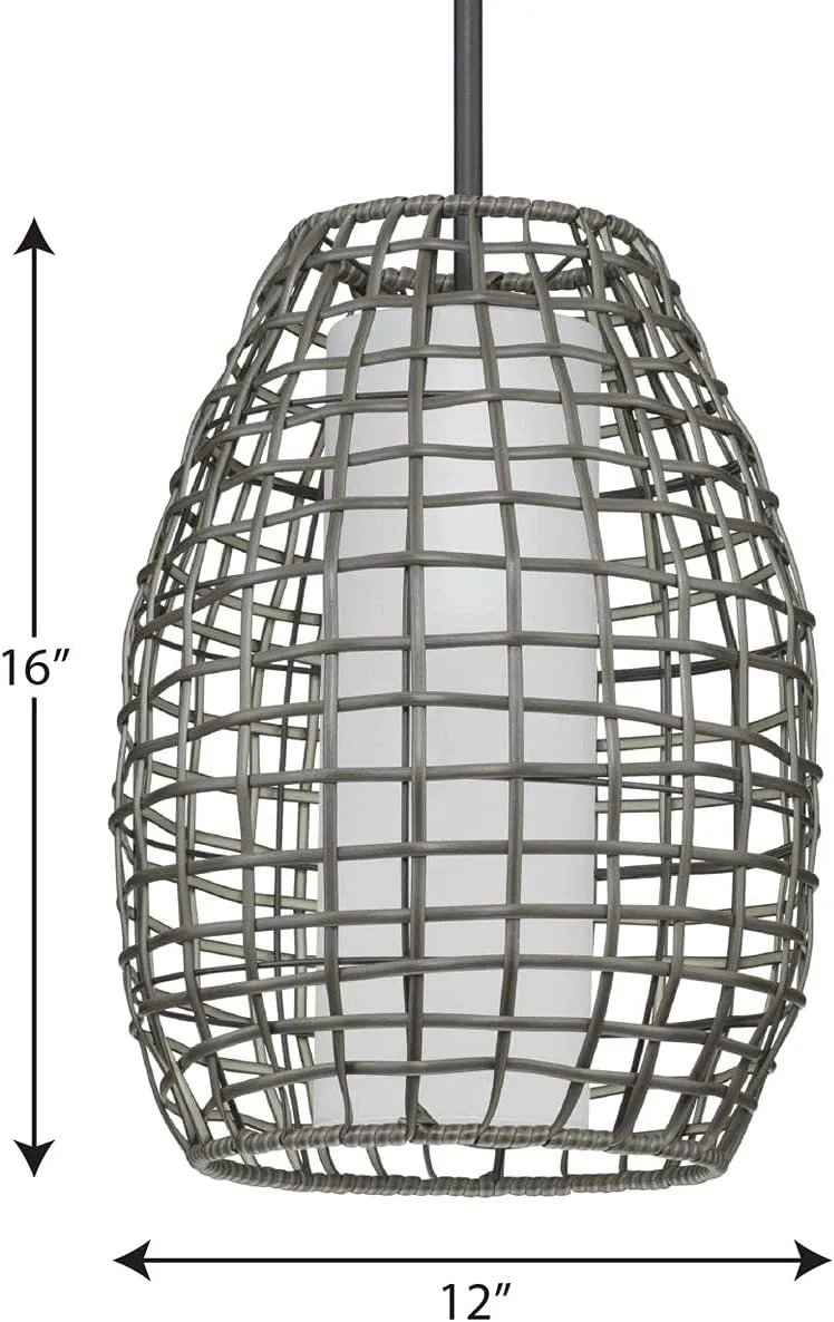 Pawley Collection 1-Light Dary Gray Rattan Coastal Outdoor Hanging Pendant Light