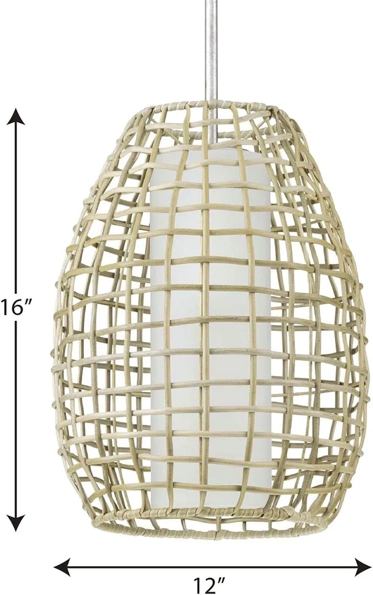 Pawley Collection 1-Light Natural Rattan Coastal Outdoor Hanging Pendant Light