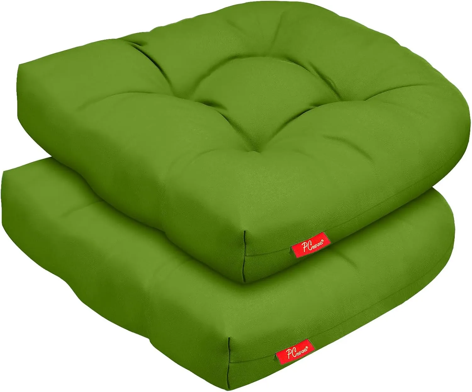 Pcinfuns Outdoor Wicker Cushion Set 19 x 19 x 5 Inch Seat Patio Cushions Round Corner Chair Pads Premium Comfortable Thick Fiber Fill Tufted Cushion,2 Pack,Grass Green