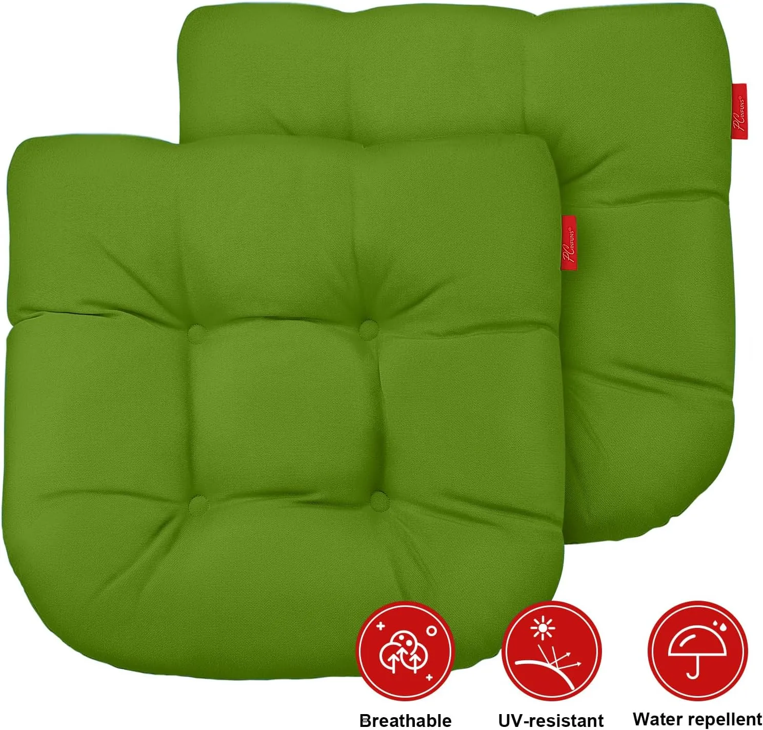 Pcinfuns Outdoor Wicker Cushion Set 19 x 19 x 5 Inch Seat Patio Cushions Round Corner Chair Pads Premium Comfortable Thick Fiber Fill Tufted Cushion,2 Pack,Grass Green
