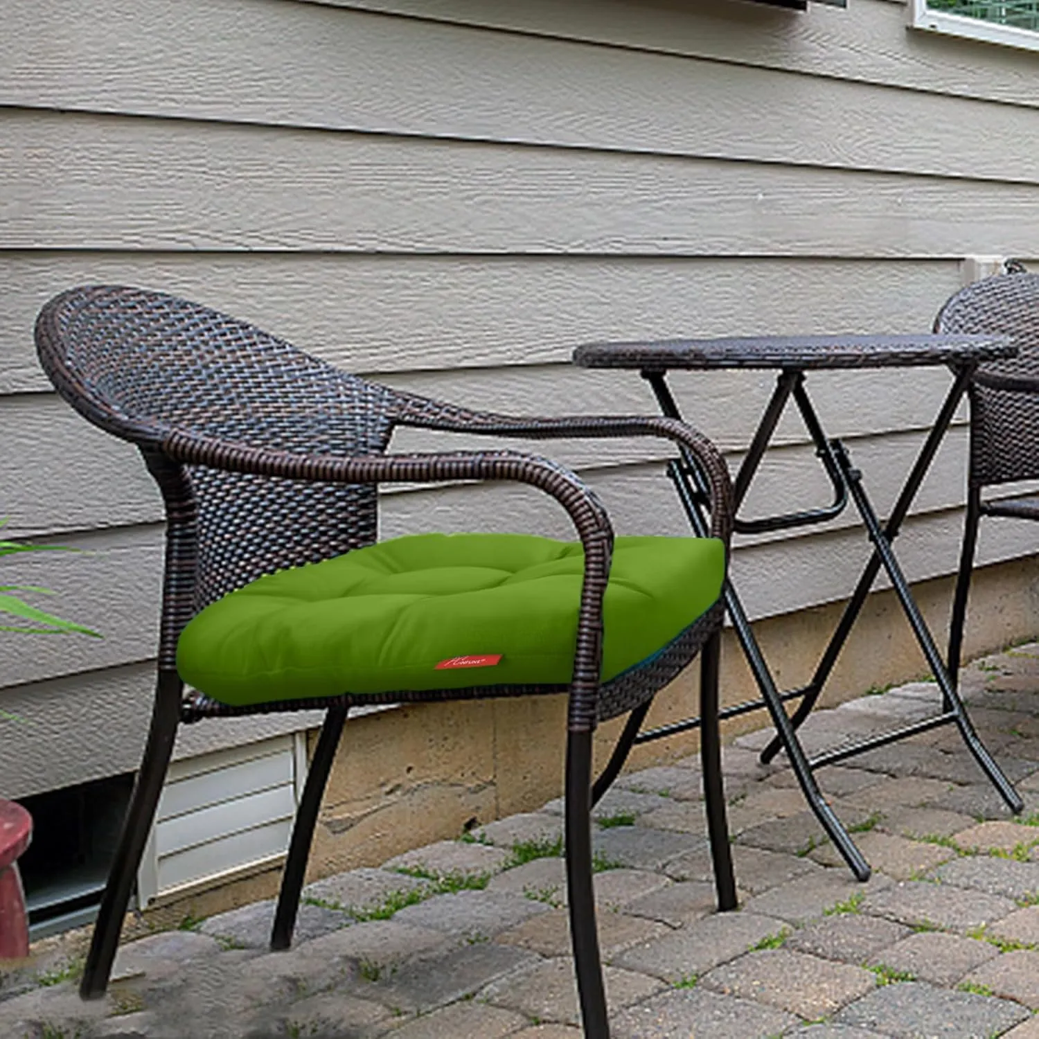 Pcinfuns Outdoor Wicker Cushion Set 19 x 19 x 5 Inch Seat Patio Cushions Round Corner Chair Pads Premium Comfortable Thick Fiber Fill Tufted Cushion,2 Pack,Grass Green