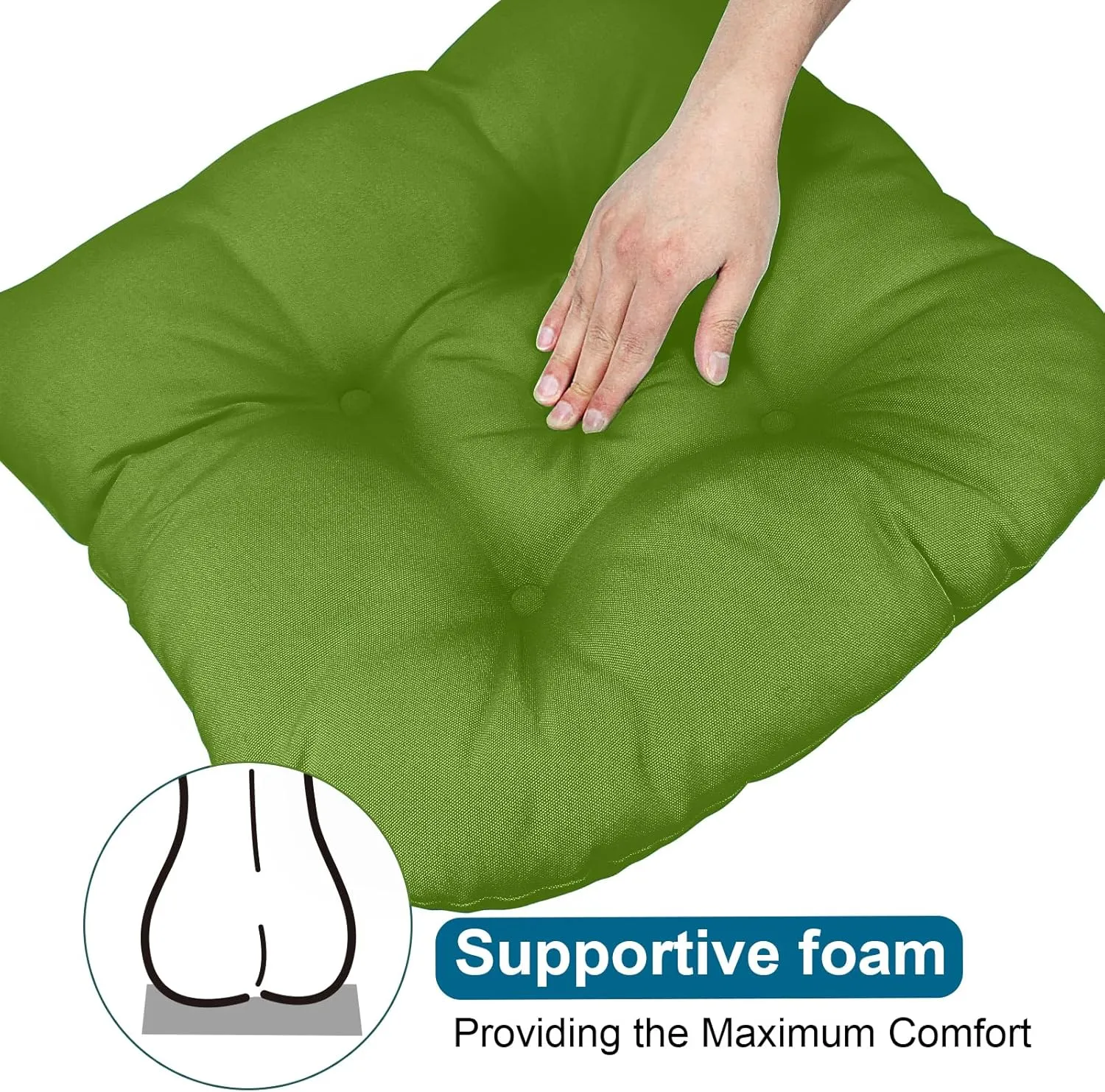 Pcinfuns Outdoor Wicker Cushion Set 19 x 19 x 5 Inch Seat Patio Cushions Round Corner Chair Pads Premium Comfortable Thick Fiber Fill Tufted Cushion,2 Pack,Grass Green