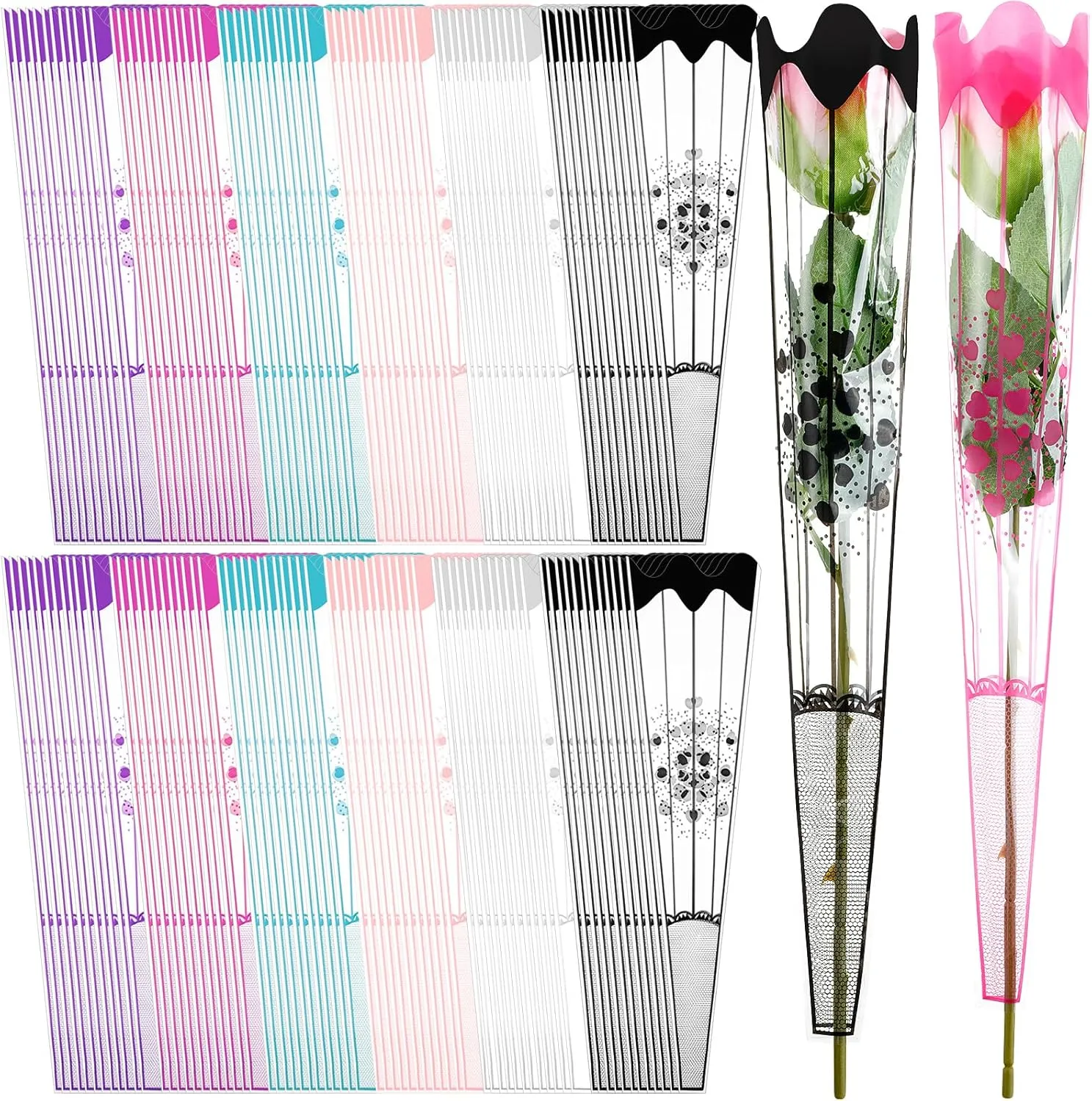 PerKoop 600 Pcs Single Rose Sleeves Single Flower Wrapping Bags Florist Bouquet Packaging Bags for Mother's Day Graduation Party Floral Arrangement Supply Wedding Birthday Valentine's Day
