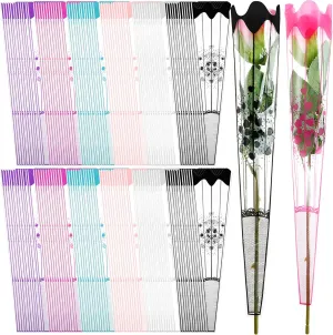 PerKoop 600 Pcs Single Rose Sleeves Single Flower Wrapping Bags Florist Bouquet Packaging Bags for Mother's Day Graduation Party Floral Arrangement Supply Wedding Birthday Valentine's Day