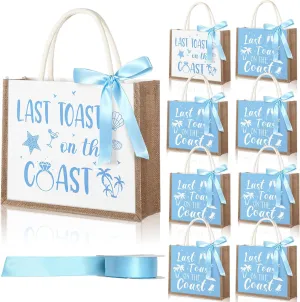 PerKoop 8 Pcs Last Toast on the Coast Bachelorette Burlap Gift Bags Party Decorations Beach Bachelorette Party Supplies for Bride Bridesmaid Gifts Beach Wedding