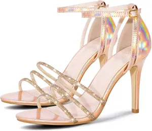 Perphy Rhinestone Stiletto Heel Metallic Sandals for Women