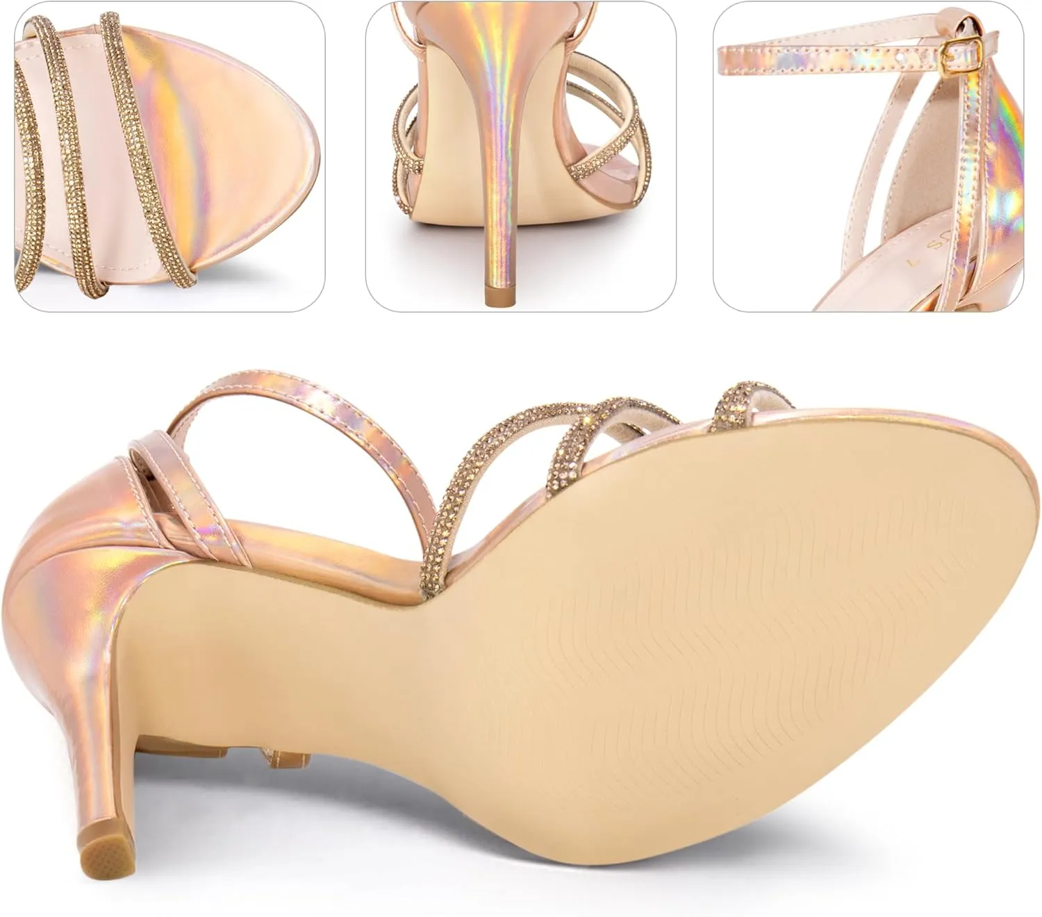 Perphy Rhinestone Stiletto Heel Metallic Sandals for Women