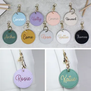 Personalised Round PU Leather Bag Tag Keyring