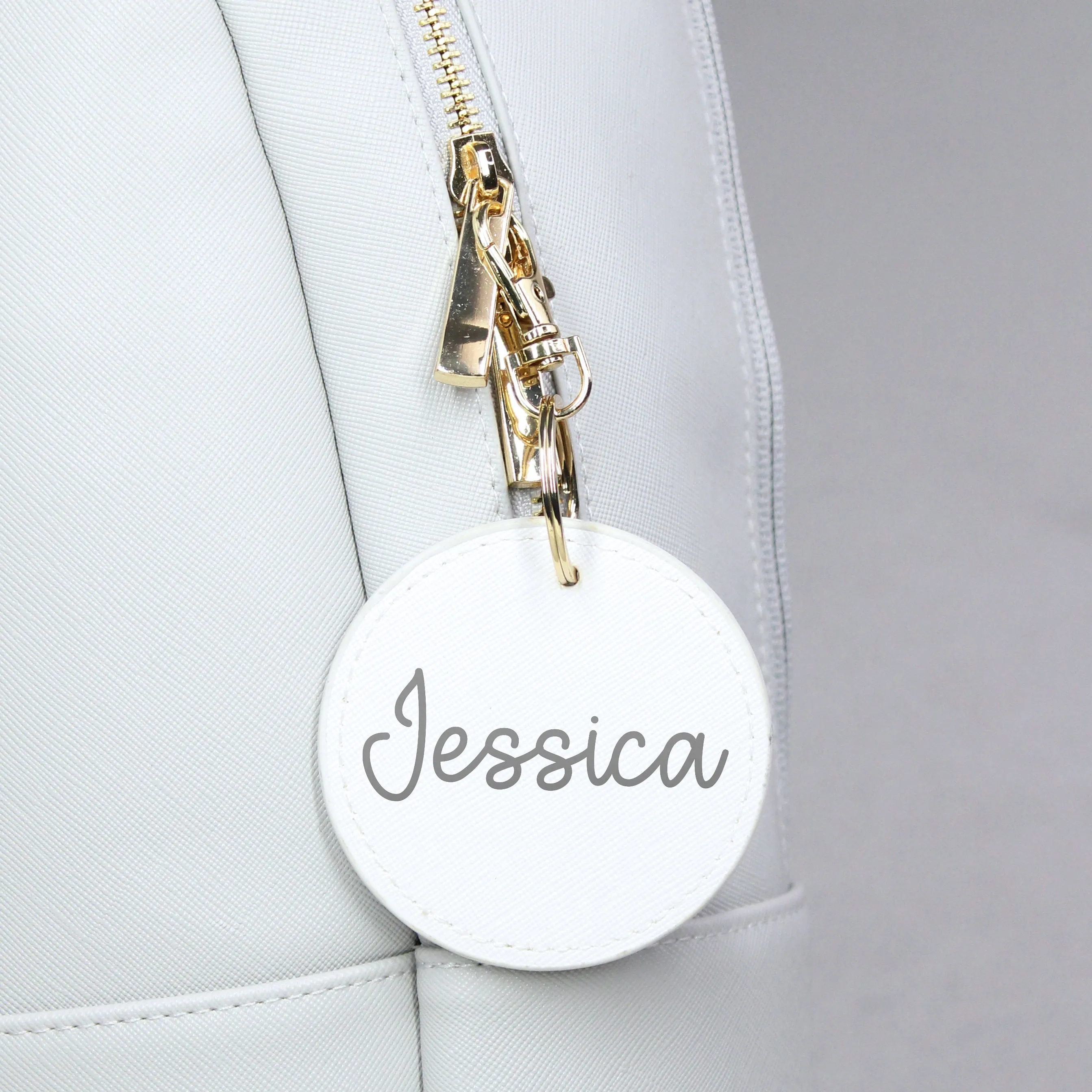 Personalised Round PU Leather Bag Tag Keyring