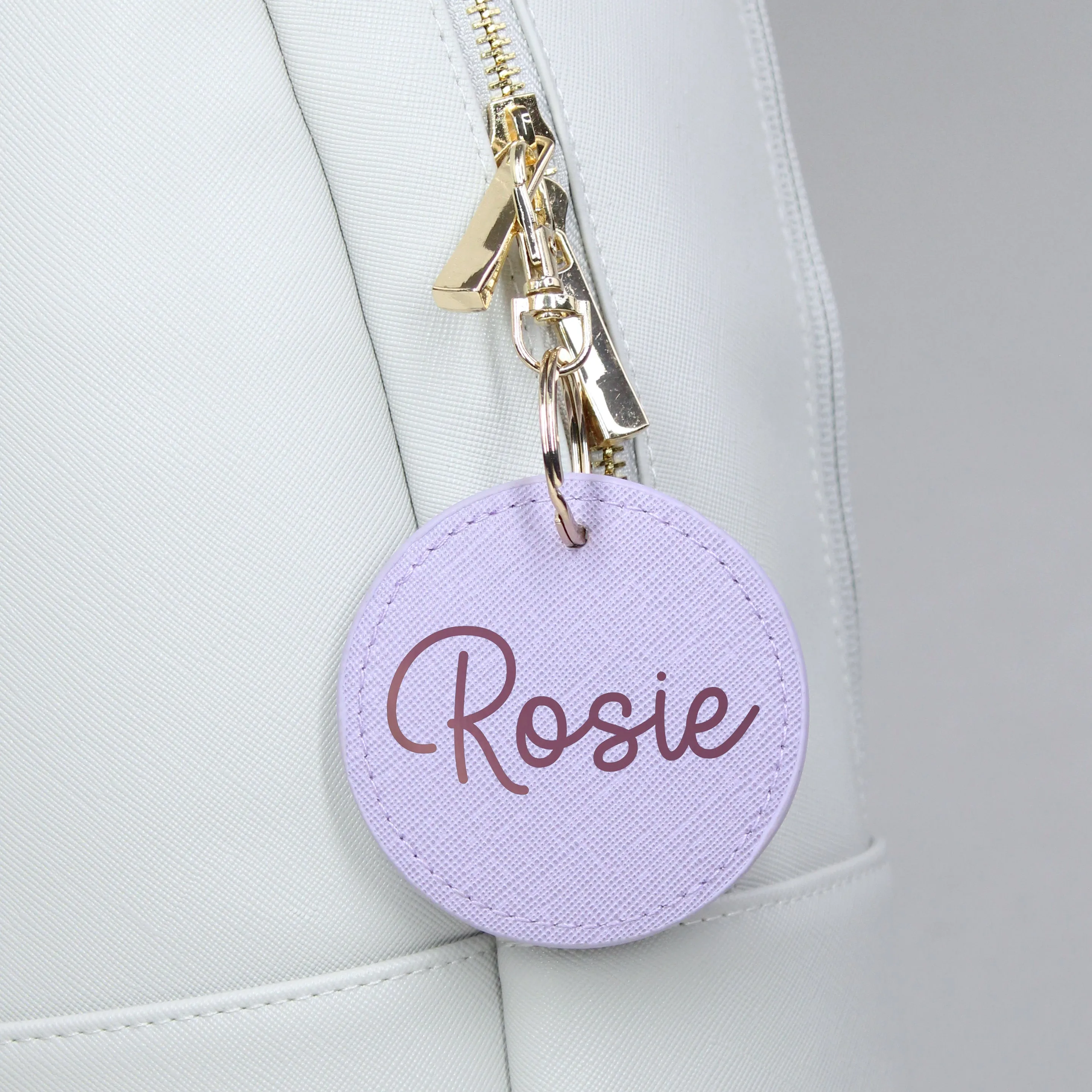 Personalised Round PU Leather Bag Tag Keyring