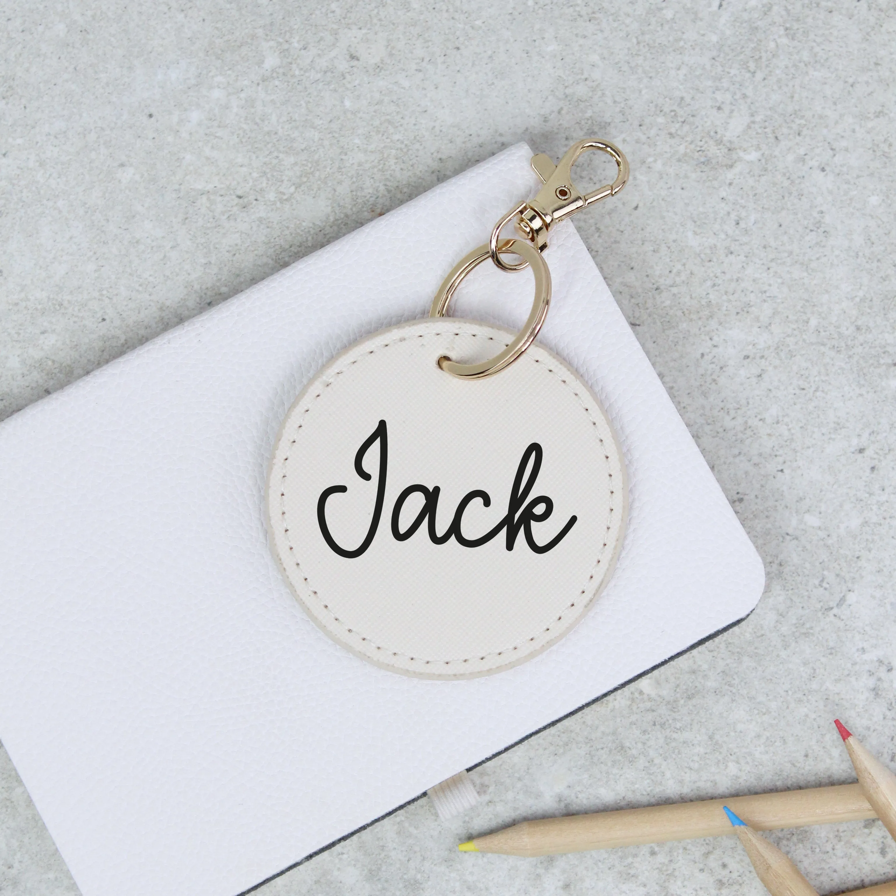 Personalised Round PU Leather Bag Tag Keyring