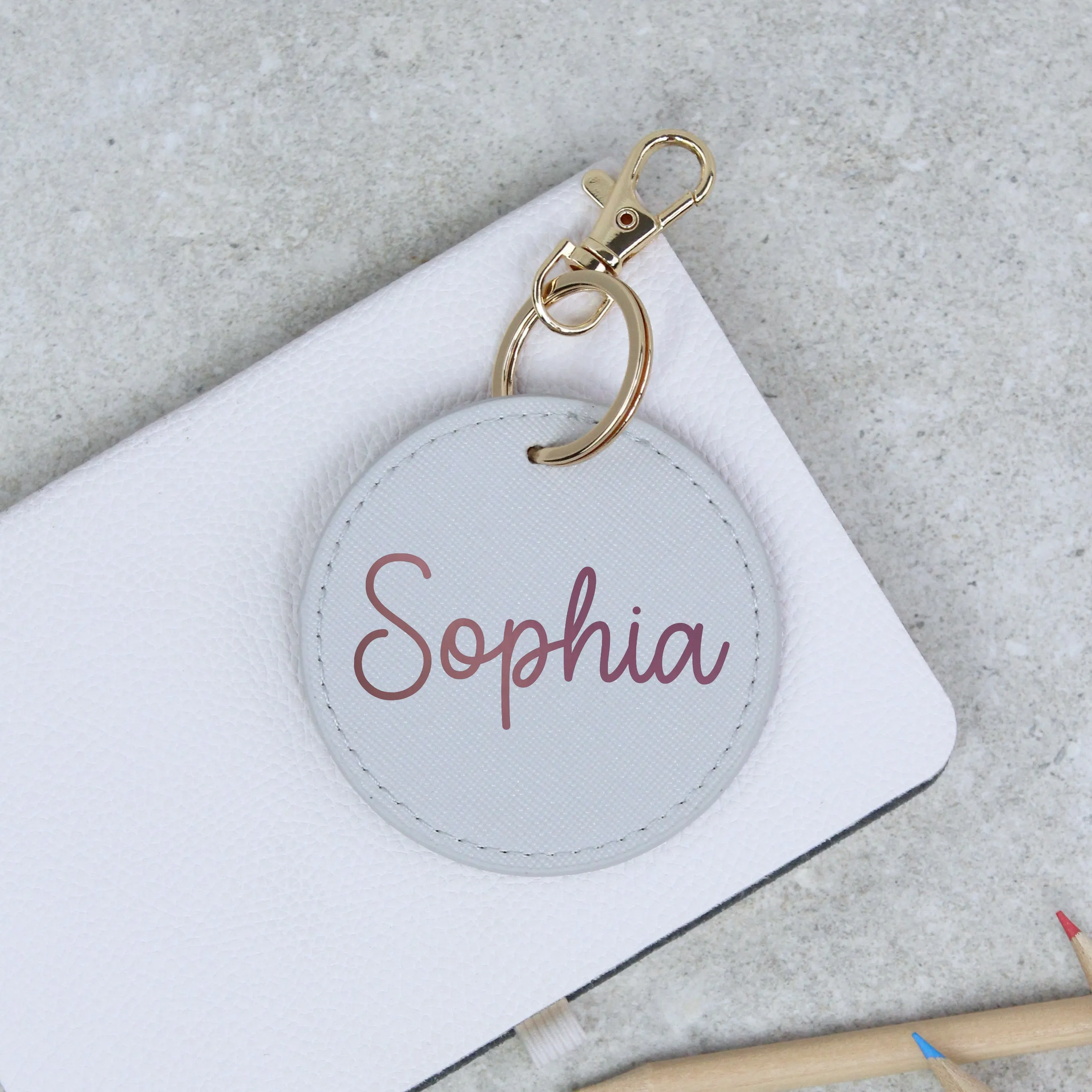 Personalised Round PU Leather Bag Tag Keyring