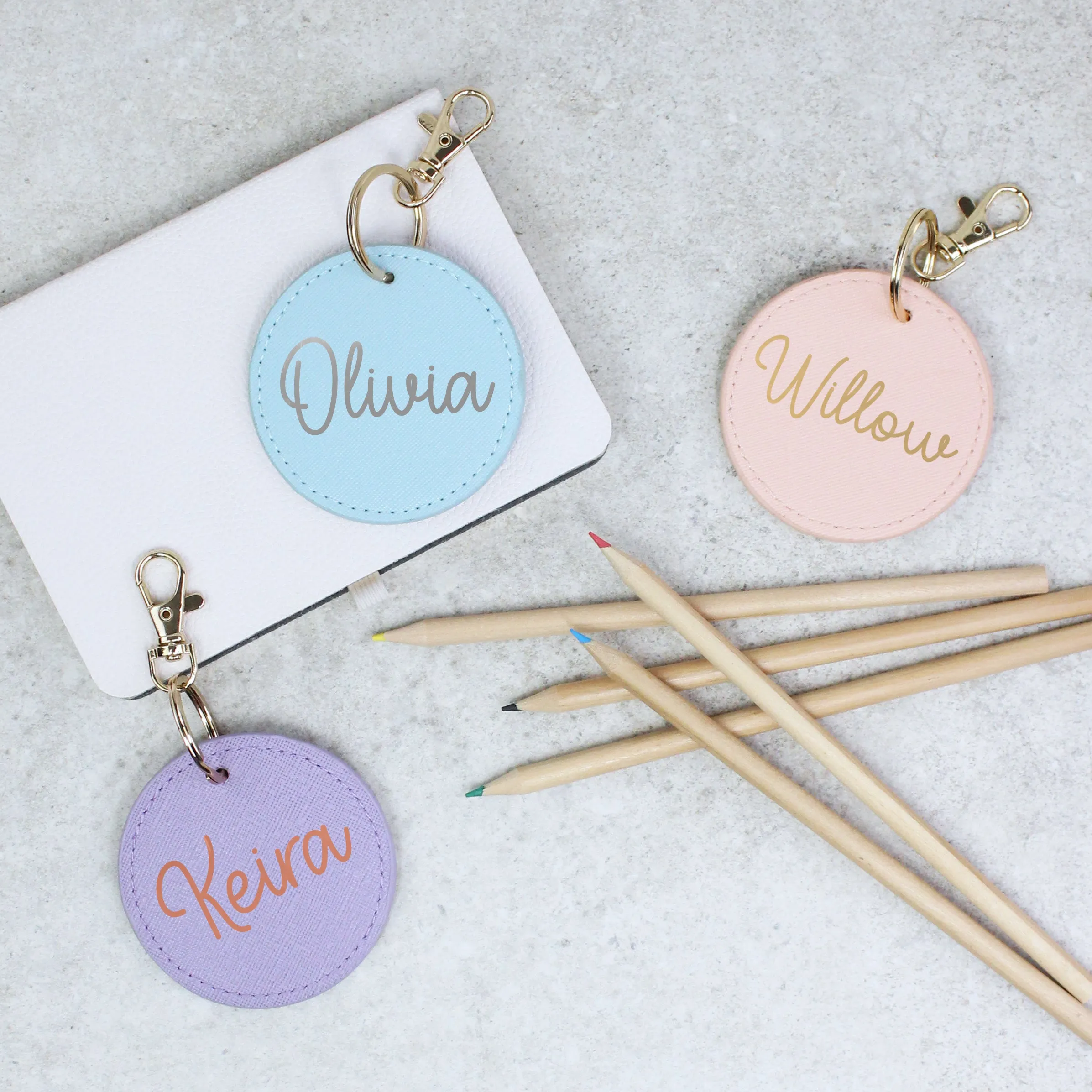 Personalised Round PU Leather Bag Tag Keyring