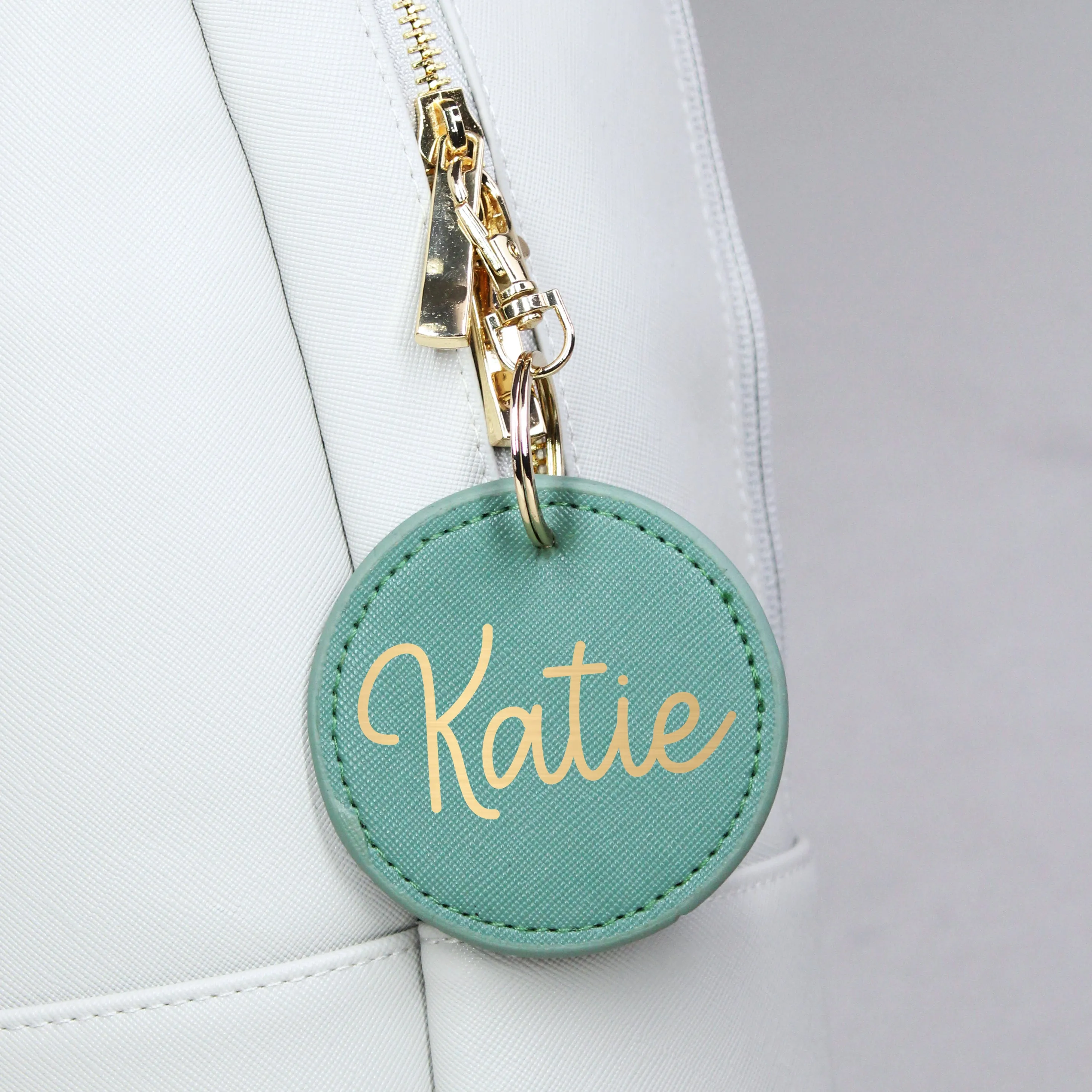 Personalised Round PU Leather Bag Tag Keyring