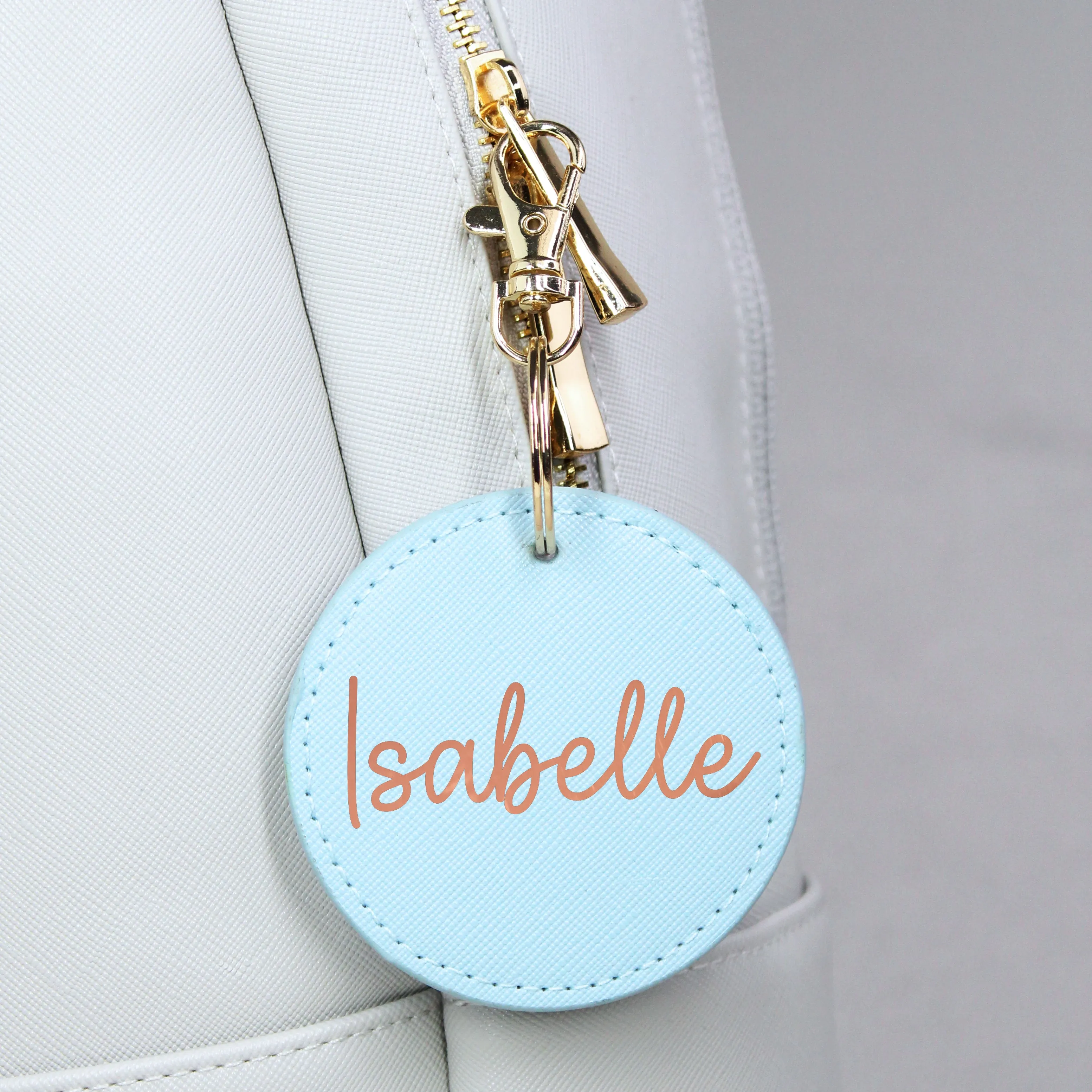 Personalised Round PU Leather Bag Tag Keyring