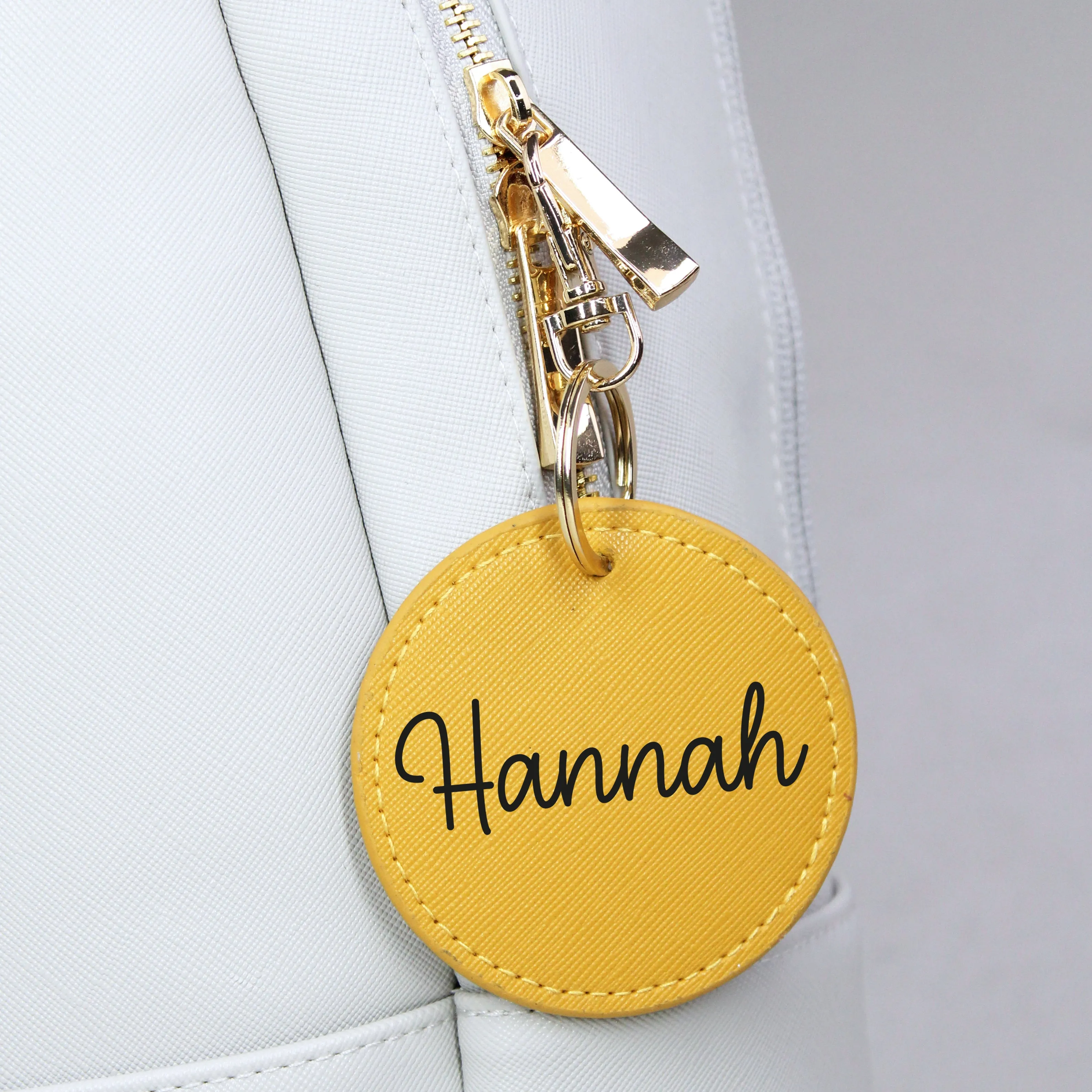 Personalised Round PU Leather Bag Tag Keyring