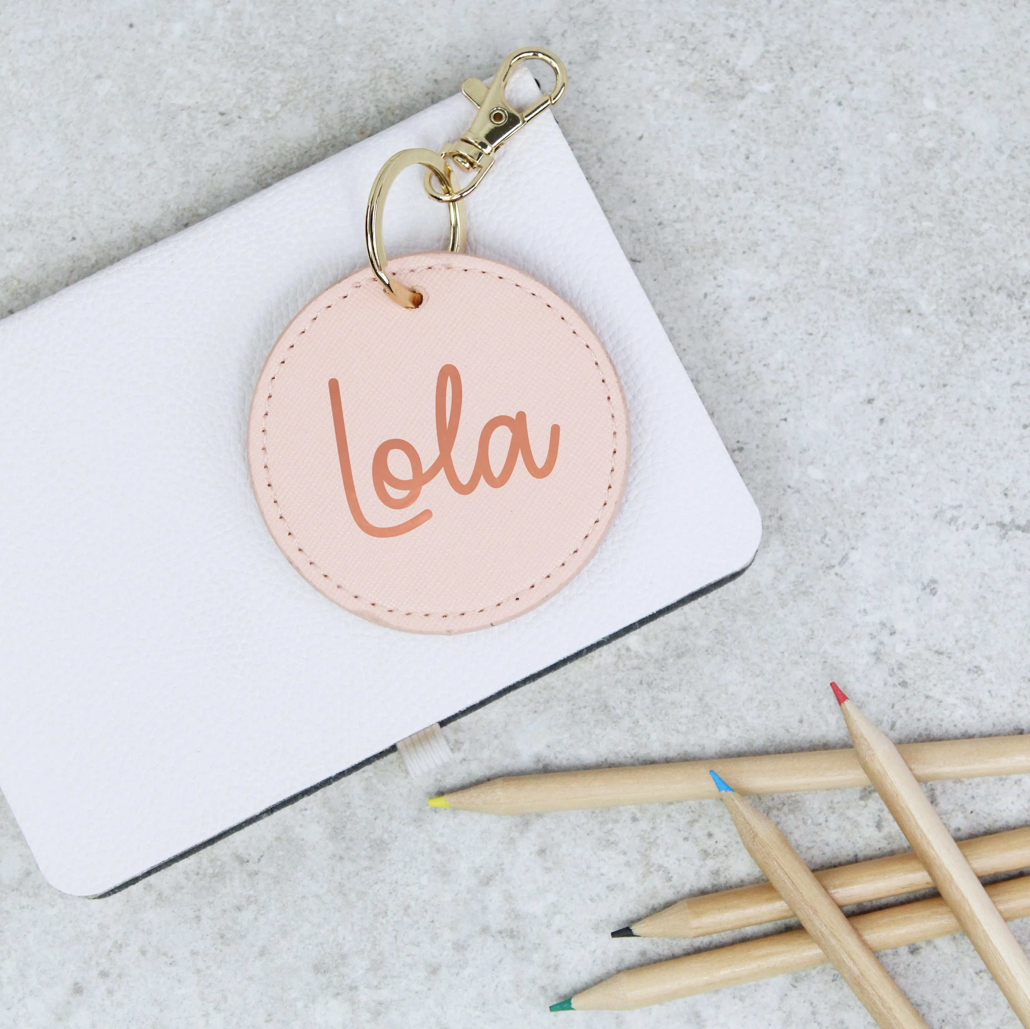 Personalised Round PU Leather Bag Tag Keyring