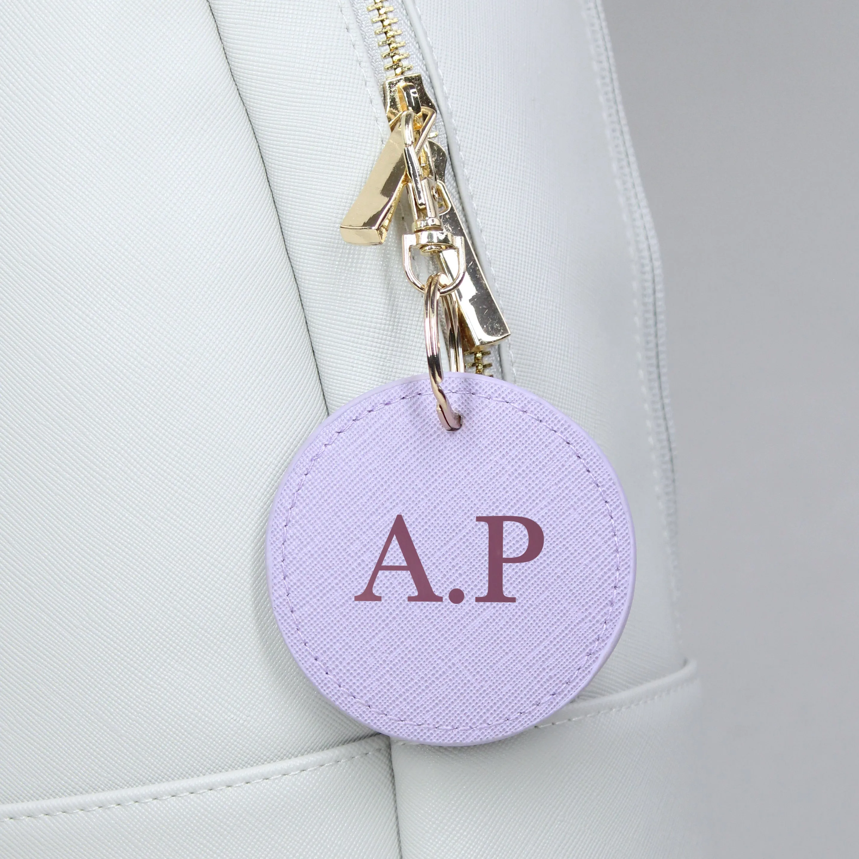 Personalised Round PU Leather Keyring with Initials