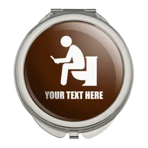 Personalized Custom 1 Line Man Pooping on Toilet Funny Compact Travel Purse Handbag Makeup Mirror