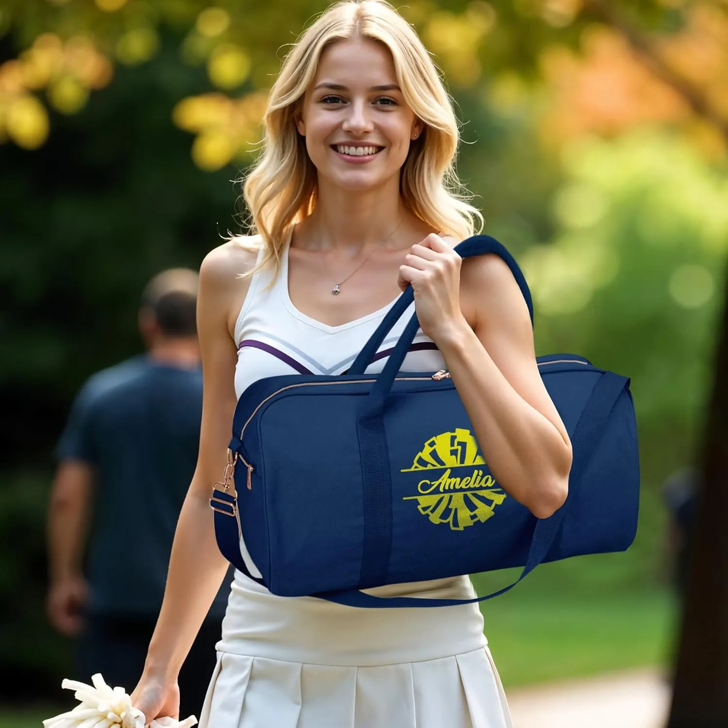Personalized Duffle Bag with Name for Cheerleader, Personalized Weekender Duffle, Custom Carry On Tote Bags for Cheer Uniform, Travel Essentials Cheerleader Gifts Overnight Luggage Bag- Navy