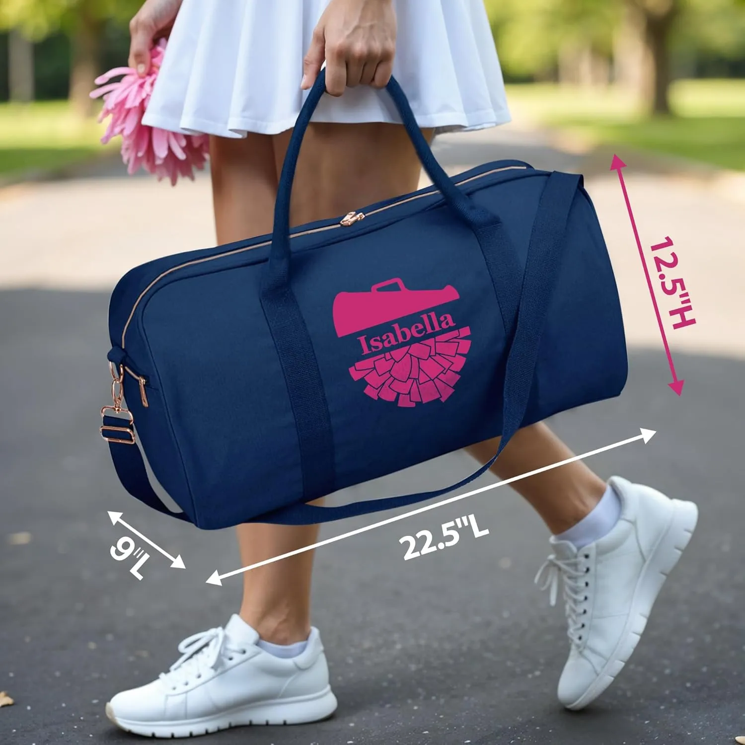 Personalized Duffle Bag with Name for Cheerleader, Personalized Weekender Duffle, Custom Carry On Tote Bags for Cheer Uniform, Travel Essentials Cheerleader Gifts Overnight Luggage Bag- Navy