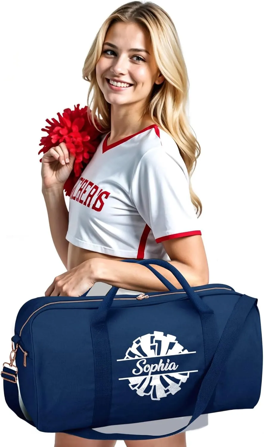 Personalized Duffle Bag with Name for Cheerleader, Personalized Weekender Duffle, Custom Carry On Tote Bags for Cheer Uniform, Travel Essentials Cheerleader Gifts Overnight Luggage Bag- Navy