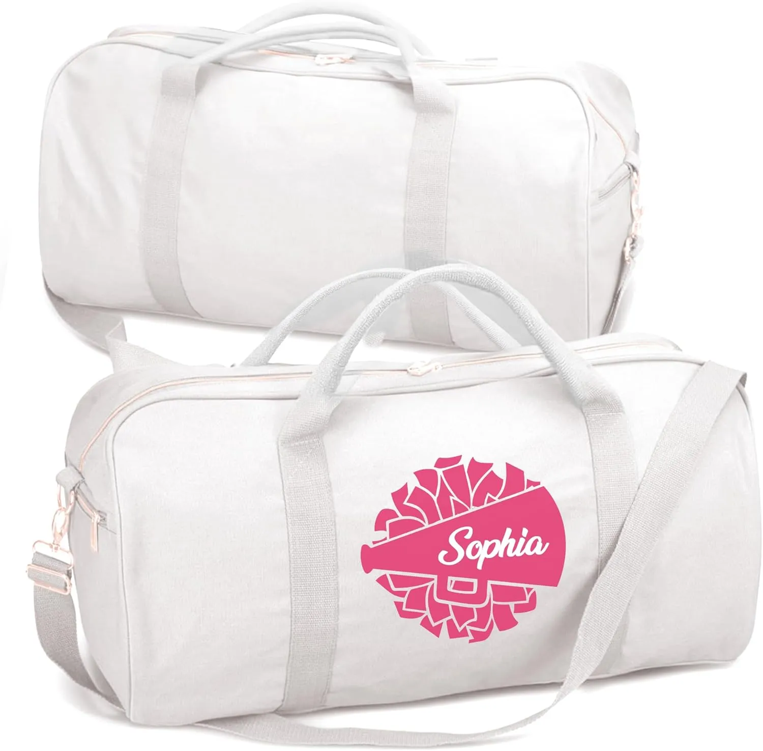 Personalized Duffle Bag with Name for Cheerleader, Personalized Weekender Duffle, Custom Carry On Tote Bags for Cheer Uniform, Travel Essentials Cheerleader Gifts Overnight Luggage Bag- White