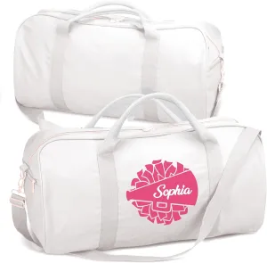 Personalized Duffle Bag with Name for Cheerleader, Personalized Weekender Duffle, Custom Carry On Tote Bags for Cheer Uniform, Travel Essentials Cheerleader Gifts Overnight Luggage Bag- White