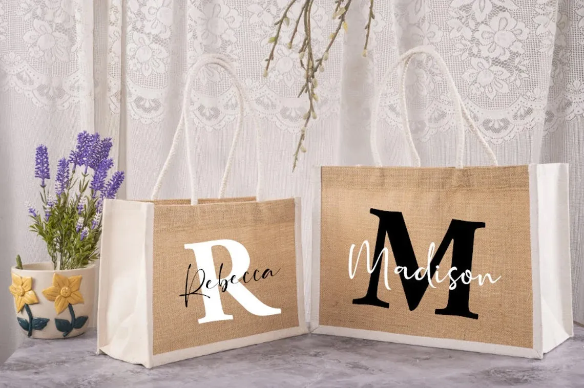 Personalized Name Jute Tote Bags