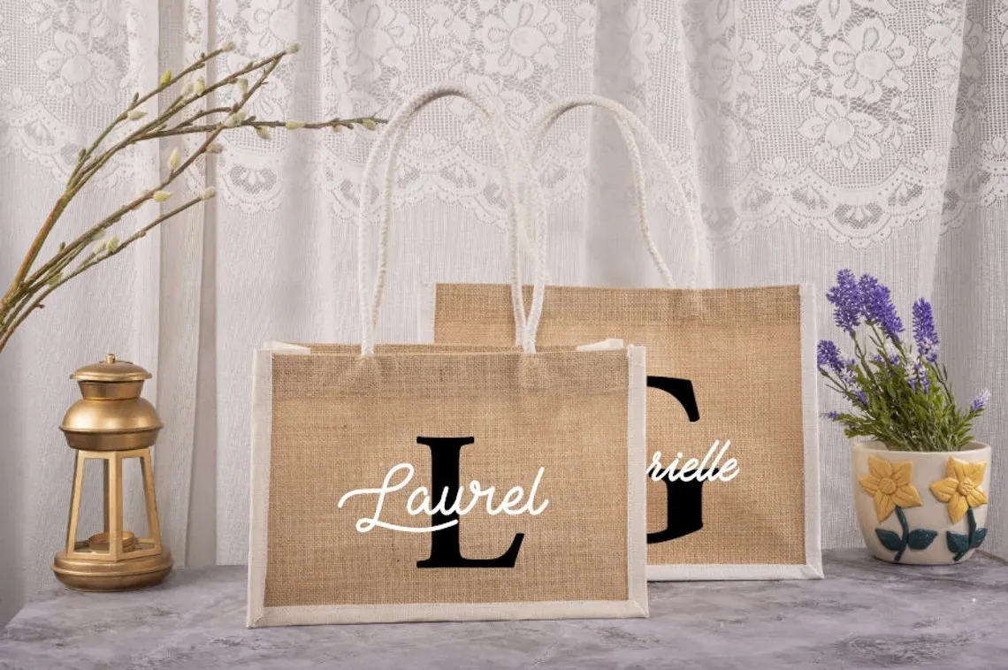 Personalized Name Jute Tote Bags