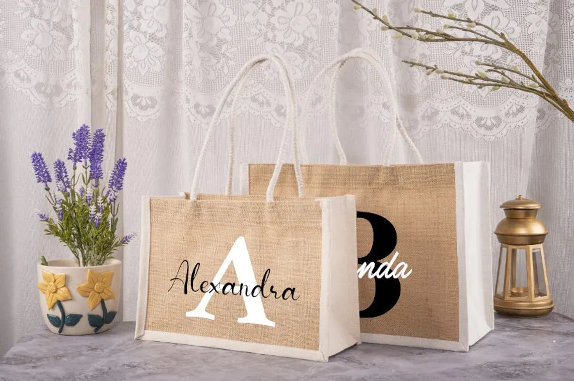 Personalized Name Jute Tote Bags
