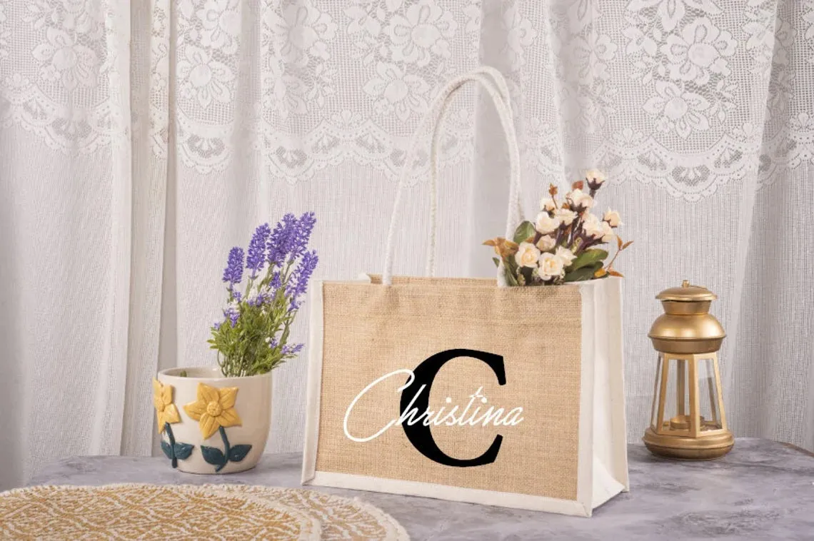 Personalized Name Jute Tote Bags