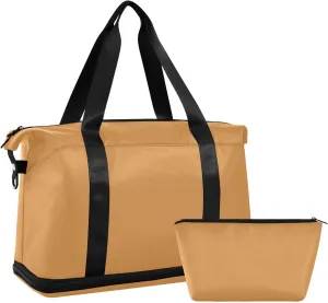 Peru Solid Color Pure Plain Yellow Tote Bag Travel Weekender Gear Bag with Adjustable Strap for Yoga Large Capacity