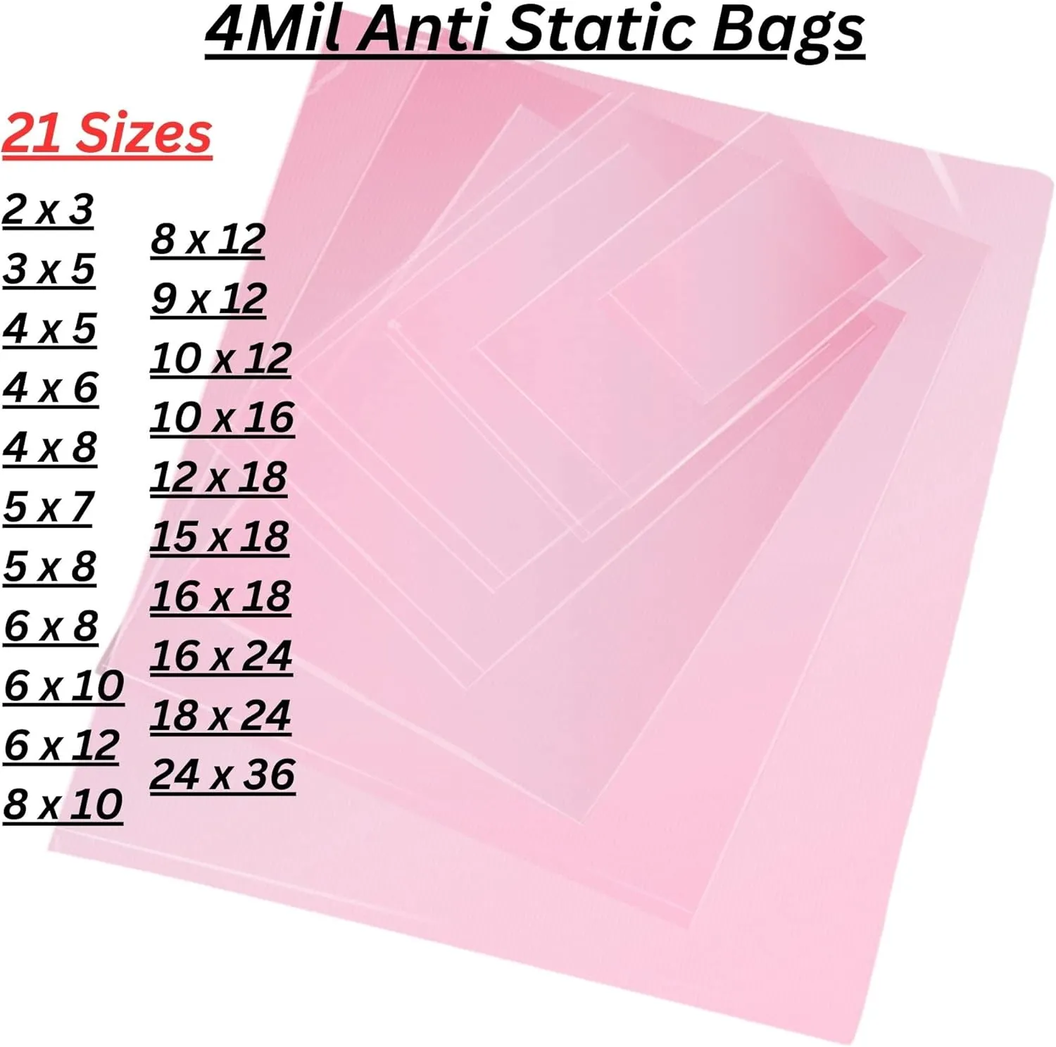Pink Anti-Static Plastic Flat Bags - 6 x 12 & (100 Bags) 4 Mil Heavy Duty Plastic Bags | Heat Sealable Bags for Packaging Products | Plastic Baggies for Small Businesses