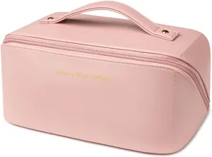 Pink Makeup Bag Cosmetic Bags for Women,Portable Large Makeup Cosmetic Bag Travel Organizer for Accessories With Divider & Handle