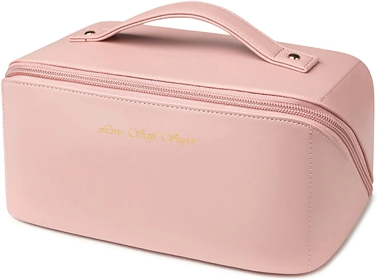 Pink Makeup Bag Cosmetic Bags for Women,Portable Large Makeup Cosmetic Bag Travel Organizer for Accessories With Divider & Handle
