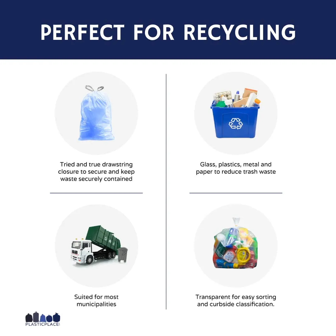 Plasticplace Custom Fit Trash Bags, Compatible with simplehuman Code D (200 Count) Tinted Blue Drawstring Garbage Liners 5.2 Gallon / 20 Liter, 15.75" x 28"