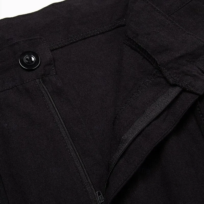Pleated Drawstring Straight-Leg Beach Pants