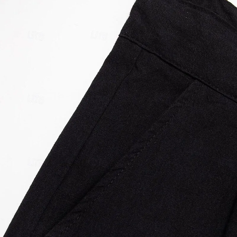 Pleated Drawstring Straight-Leg Beach Pants