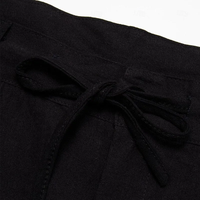 Pleated Drawstring Straight-Leg Beach Pants