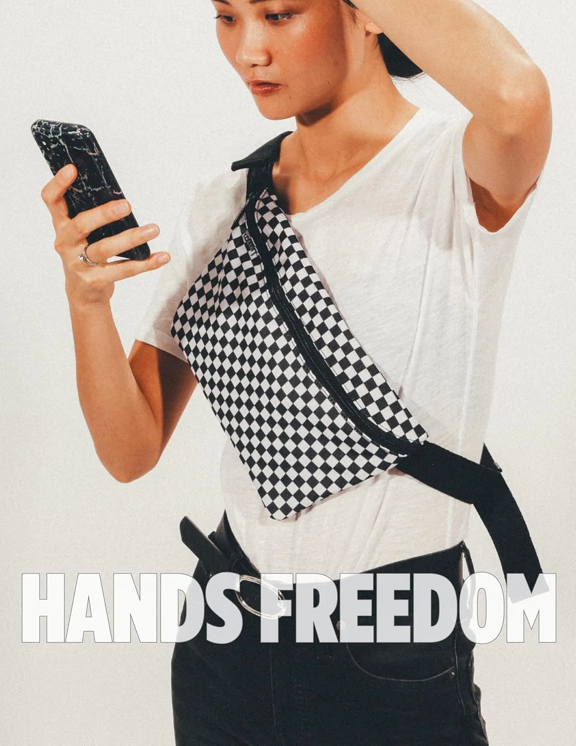 Plus Size Checkered Fanny Packs for Women – Large Black and White Checkered Crossbody Bags for Women | USE: 90s Rave Checkered Belt Bag, 80s Festival Fanny Pack, Mens Travel Waist or Bum Bag