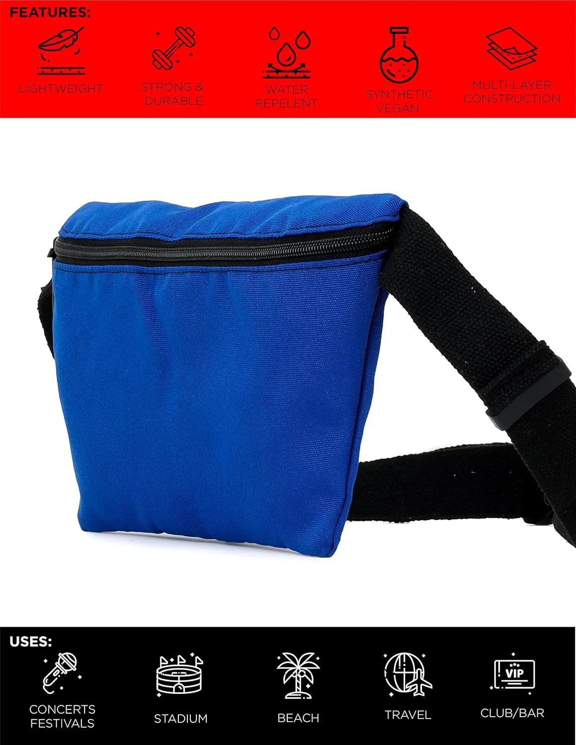 Plus Size Fanny Packs for Women – 80s/90s Large Bum Bag – Unisex Crossbody Waist Belt Bag for Travel, Festivals, Sports & Daily Use – Waist Belt Bag for Women | Blue