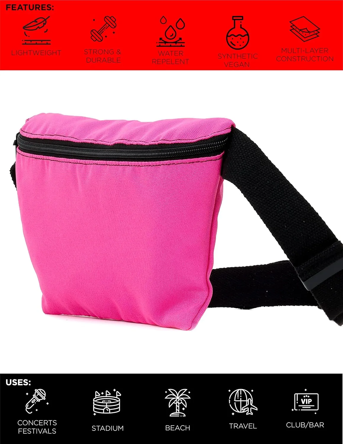 Plus Size Fanny Packs for Women – 80s/90s Large Bum Bag – Unisex Crossbody Waist Belt Bag for Travel, Festivals, Sports & Daily Use – Waist Belt Bag for Women | Daily Magenta
