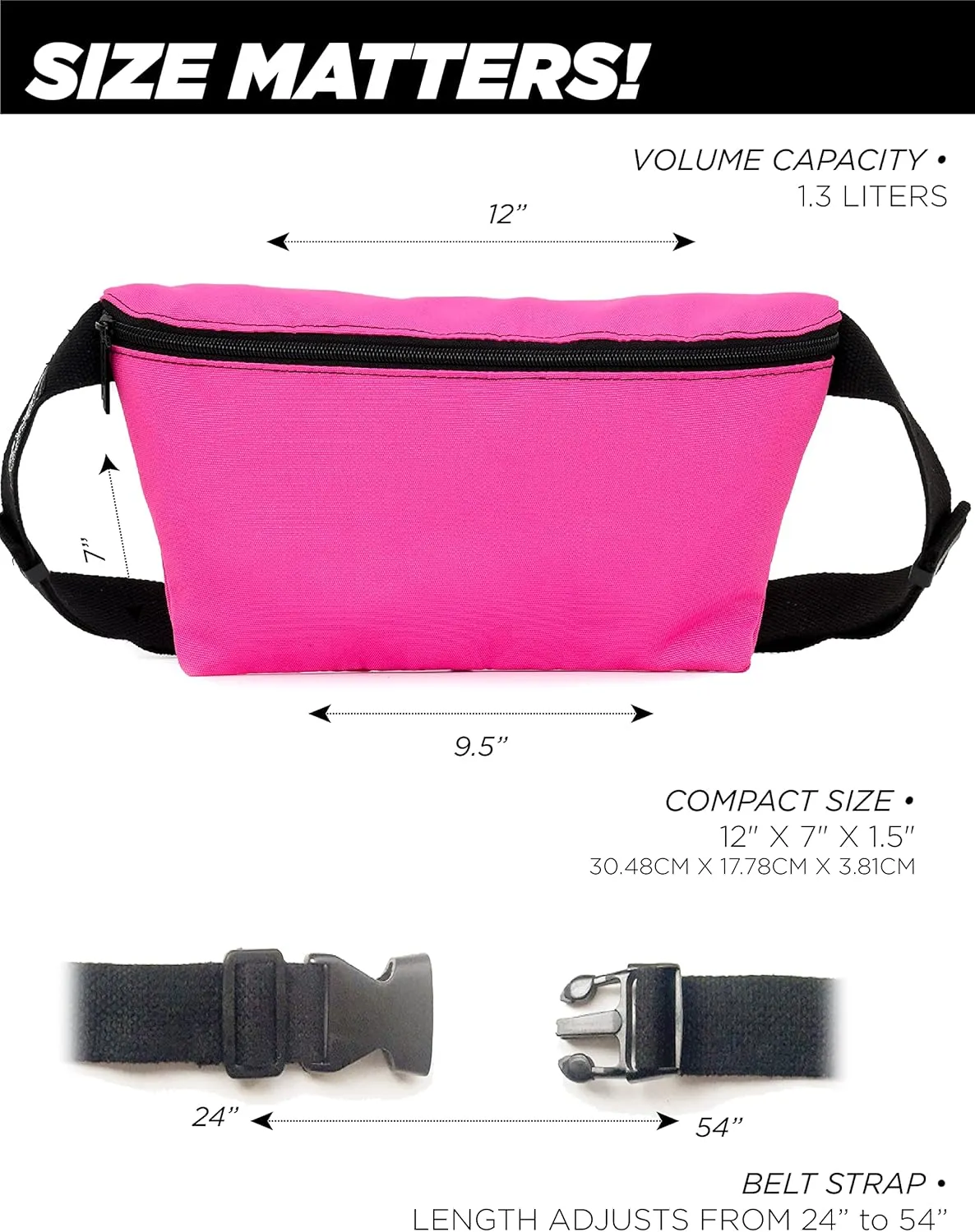 Plus Size Fanny Packs for Women – 80s/90s Large Bum Bag – Unisex Crossbody Waist Belt Bag for Travel, Festivals, Sports & Daily Use – Waist Belt Bag for Women | Daily Magenta