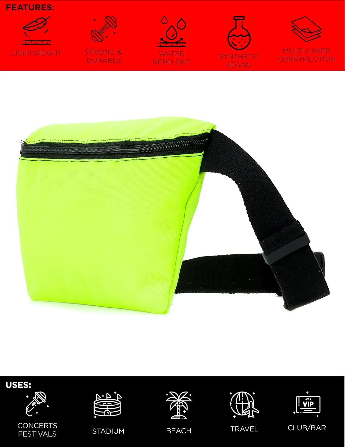 Plus Size Fanny Packs for Women – 80s/90s Large Bum Bag – Unisex Crossbody Waist Belt Bag for Travel, Festivals, Sports & Daily Use – Waist Belt Bag for Women | Daily Neon Green