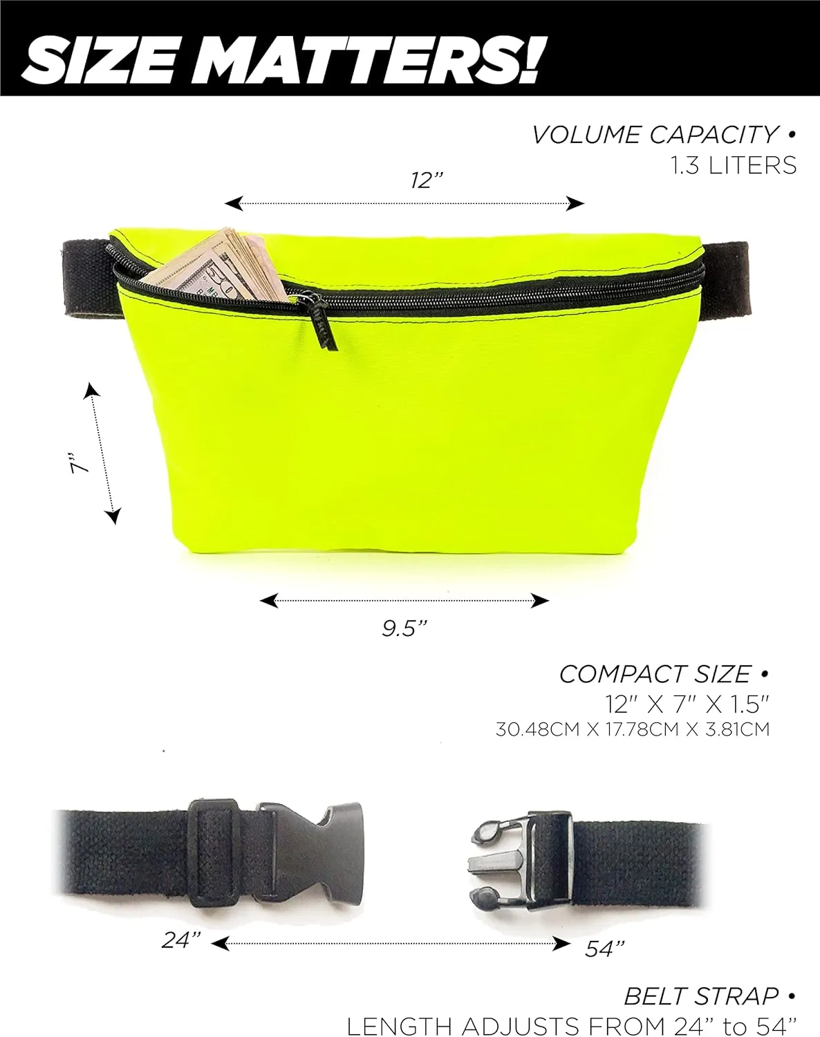 Plus Size Fanny Packs for Women – 80s/90s Large Bum Bag – Unisex Crossbody Waist Belt Bag for Travel, Festivals, Sports & Daily Use – Waist Belt Bag for Women | Daily Neon Green
